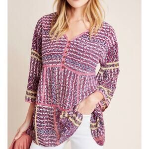 Anthropologie Maeve Lilyana Tiered Silk Blouse Size XS Feminine Colorful Boho